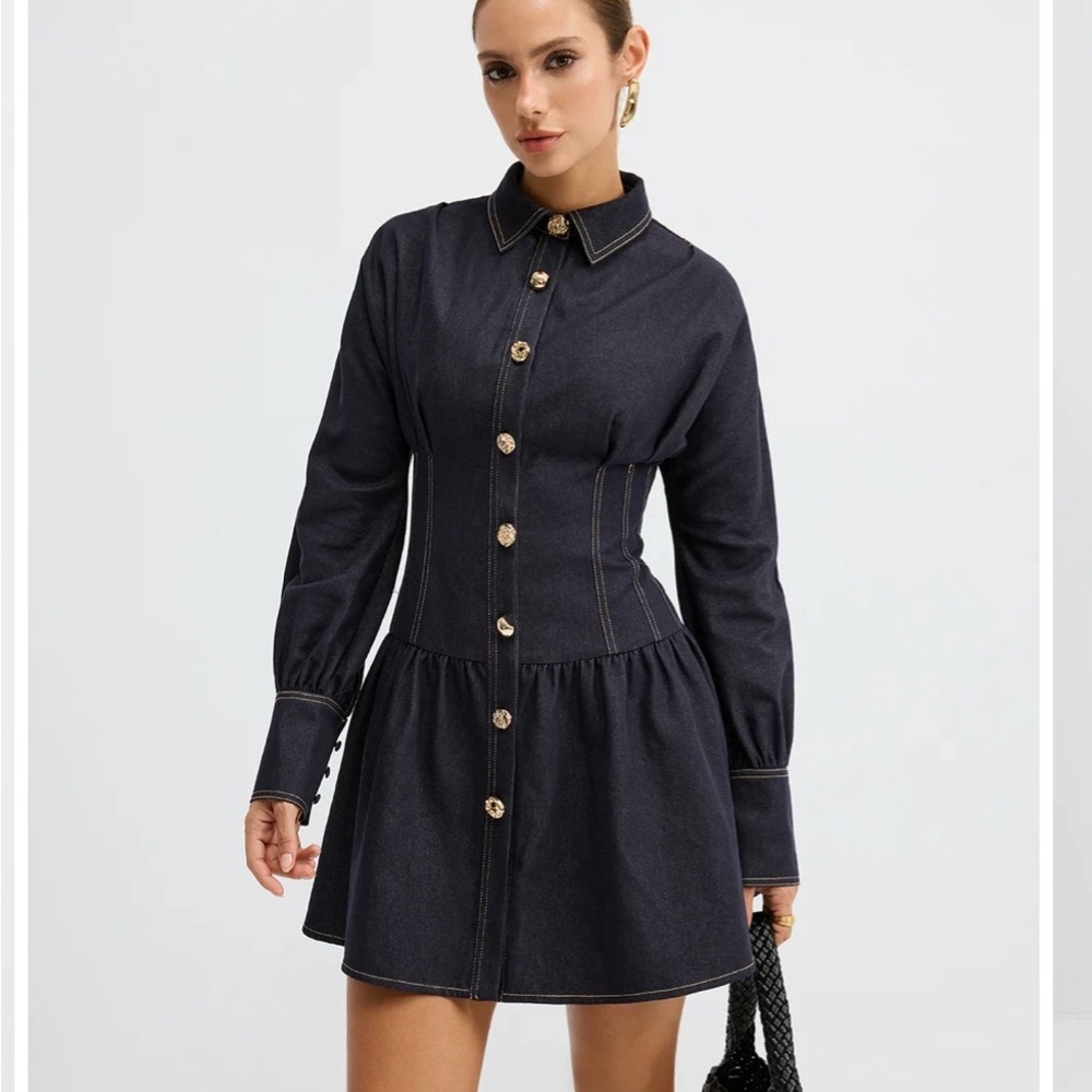 Commense Dark Blue Long Sleeve Dress